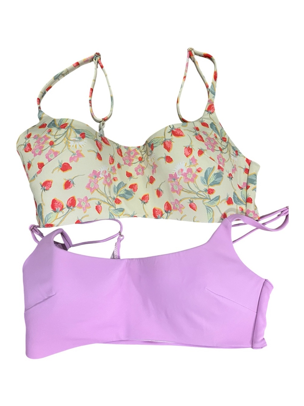 Victoria's Secret Floral/Strawberry Print Yellow & Lavender Bikini Tops size M